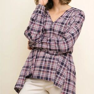 Umgee Plaid Hooded Top